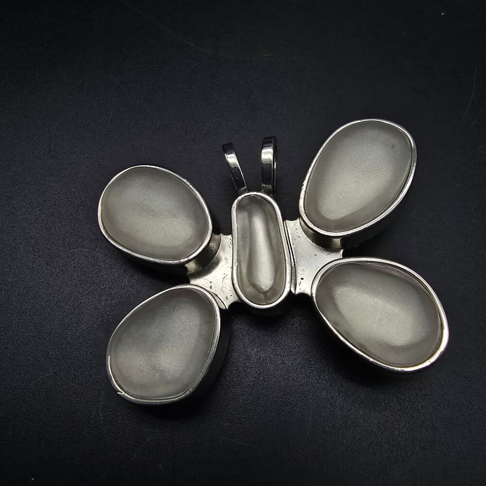 Rebecca Collins Frosted Butterfly Pendant Sweater Clip Silver Tone